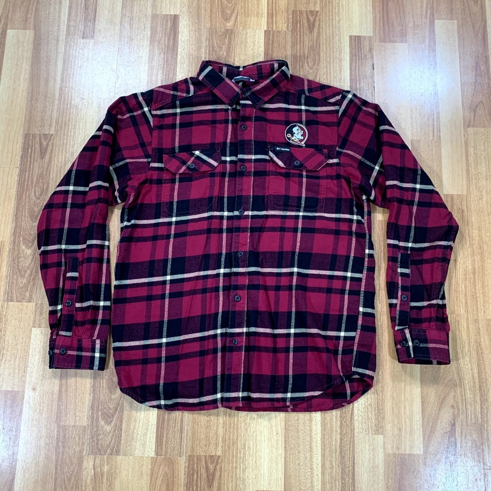 Columbia Shirt Mens Medium M Red Black Florida State Seminoles Flannel Plaid